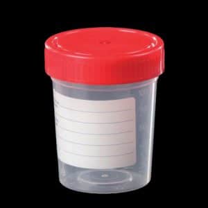 Container 150ml PP, Red Cap Clear Base, Labelled, Aseptic (450)