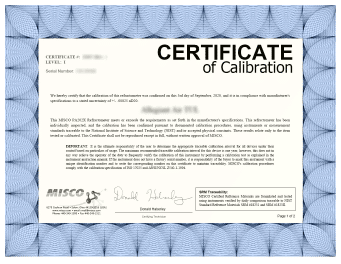 Two-point NIST Traceable Certified Calibration